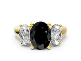 Yellow gold Three-Stone Fancy Black Oval Cut Cut Solitaire Ring with Classic Prong Setting