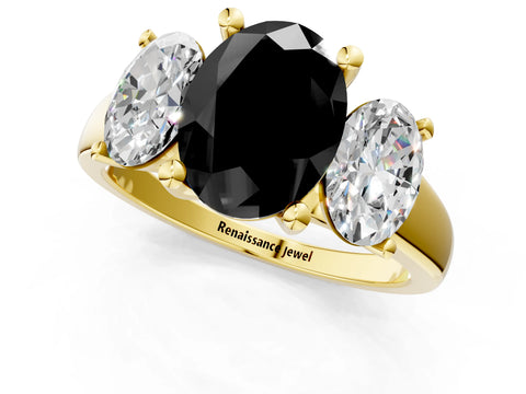Yellow gold Three-Stone Fancy Black Oval Cut Cut Solitaire Ring with Classic Prong Setting_1
