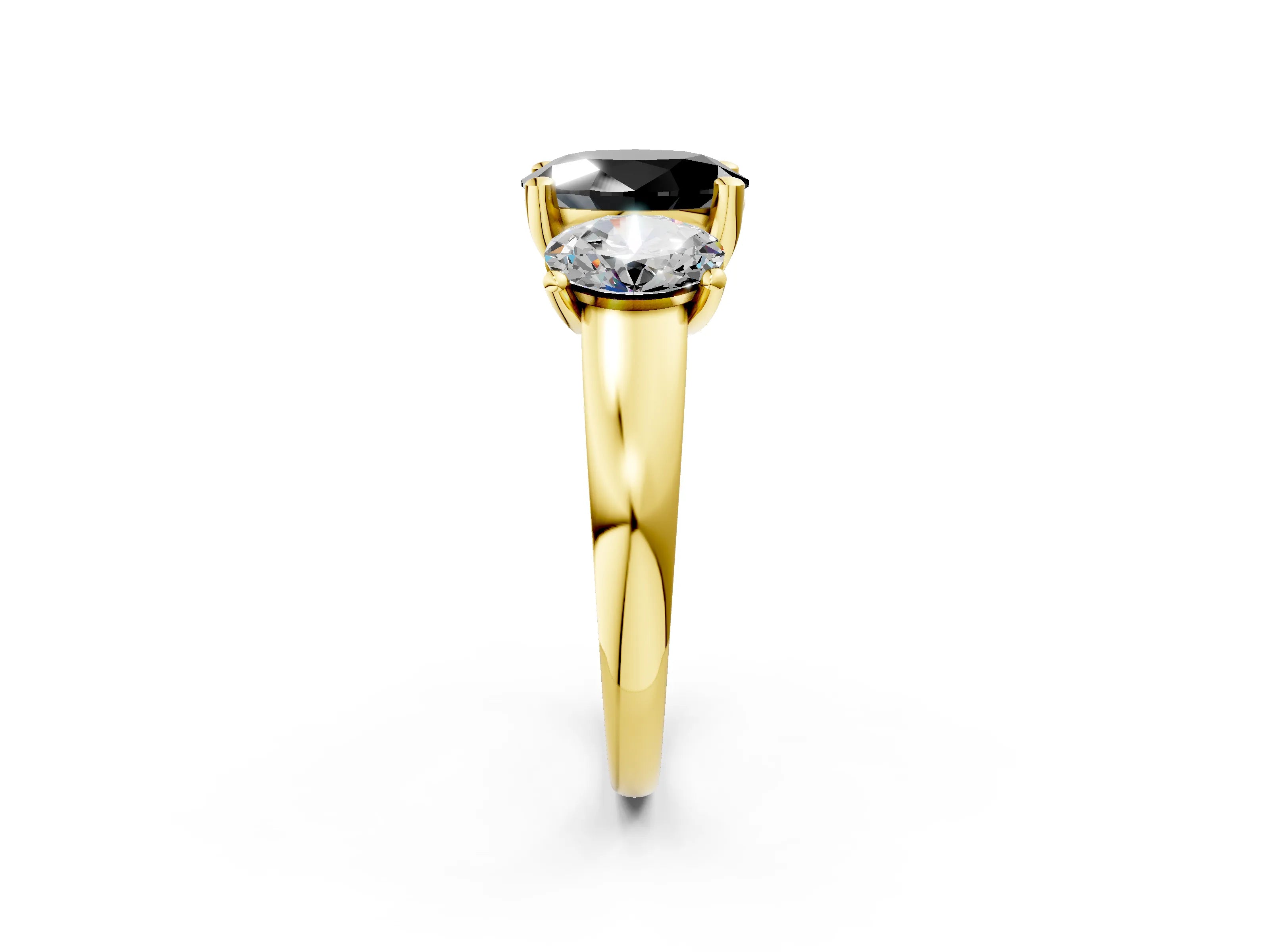 Yellow gold Three-Stone Fancy Black Oval Cut Cut Solitaire Ring with Classic Prong Setting_2