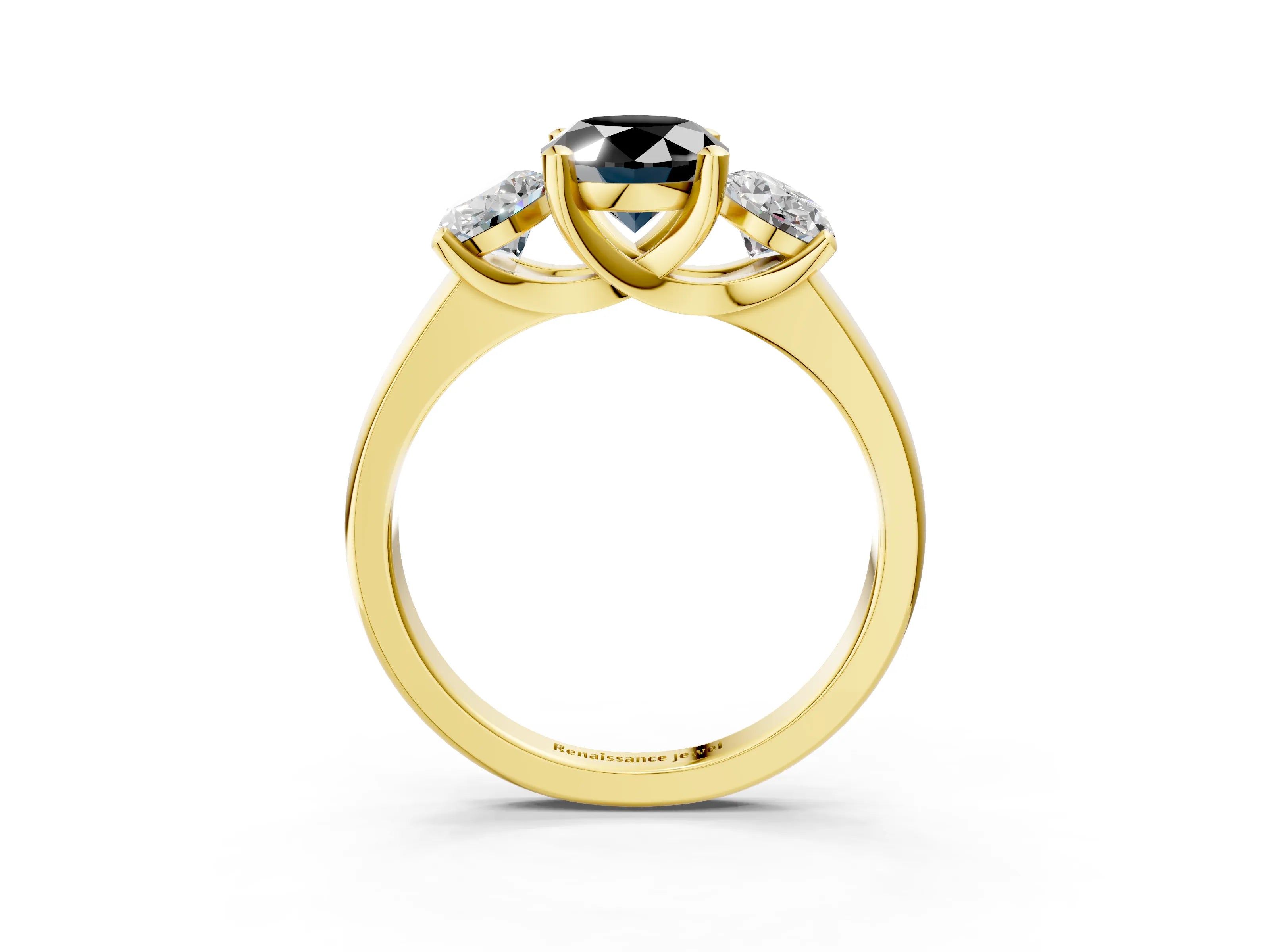 Yellow gold Three-Stone Fancy Black Oval Cut Cut Solitaire Ring with Classic Prong Setting_3