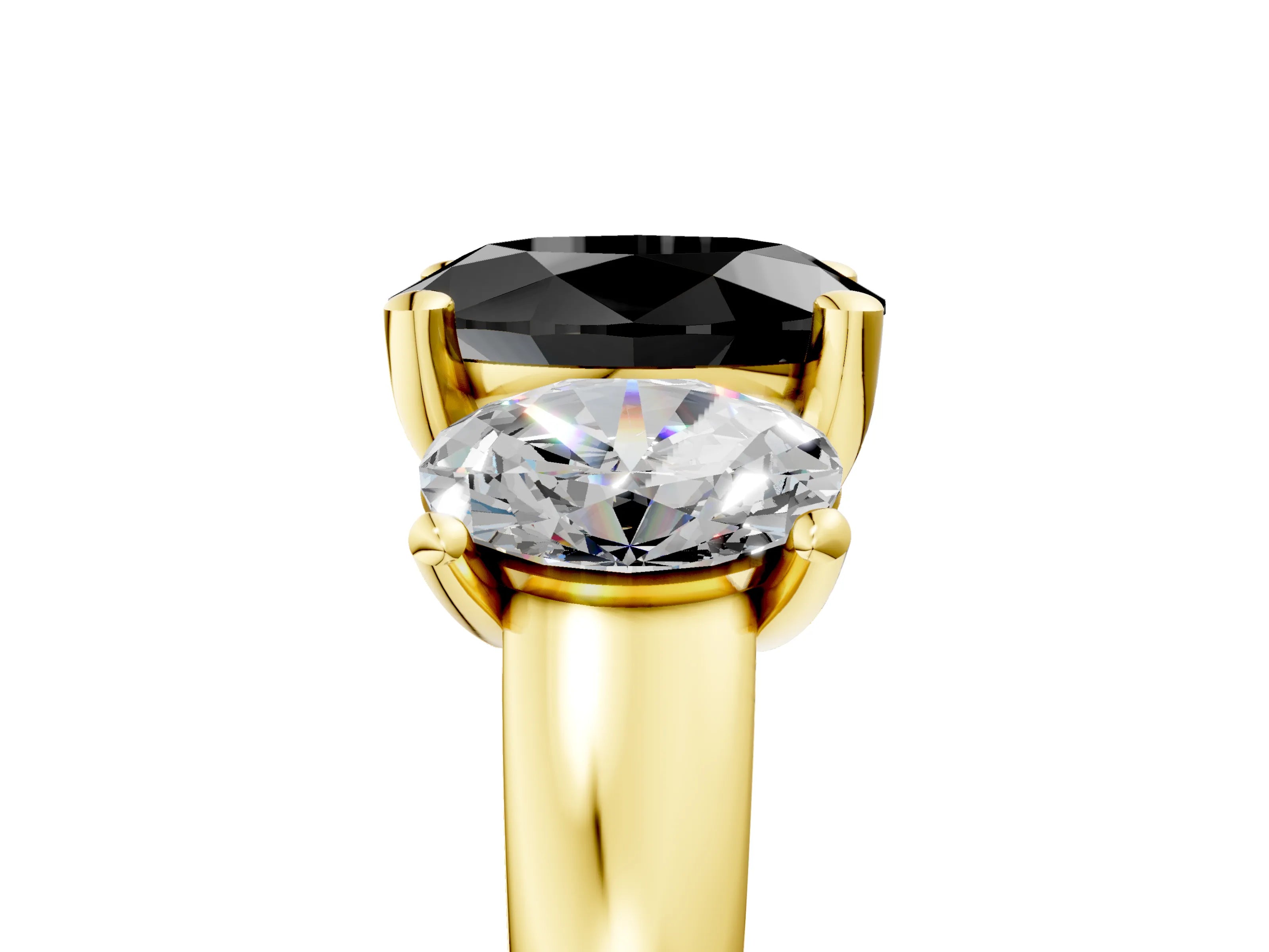 Yellow gold Three-Stone Fancy Black Oval Cut Cut Solitaire Ring with Classic Prong Setting_5