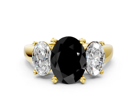 Yellow gold Three-Stone Fancy Black Oval Cut Cut Solitaire Ring with Classic Prong Setting