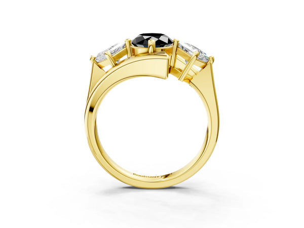 Yellow gold Three-Stone Fancy Black Oval Cut Cut Tension Band Ring with Four-Prong Setting