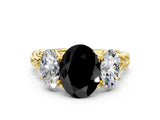 Yellow gold Three-Stone Fancy Black Oval Cut Diamond Braided Band Ring with Four-Prong Setting_12