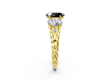 Yellow gold Three-Stone Fancy Black Oval Cut Diamond Braided Band Ring with Four-Prong Setting_14