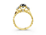 Yellow gold Three-Stone Fancy Black Oval Cut Diamond Braided Band Ring with Four-Prong Setting_15