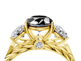 Yellow gold Three-Stone Fancy Black Oval Cut Diamond Braided Band Ring with Four-Prong Setting_16