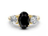 Yellow gold Three-Stone Fancy Black Oval Cut Diamond Channel Set Engagement Ring with Prong Setting