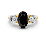 Yellow gold Three-Stone Fancy Black Oval Cut Diamond Channel Set Engagement Ring with Prong Setting_12
