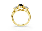 Yellow gold Three-Stone Fancy Black Oval Cut Diamond Channel Set Engagement Ring with Prong Setting_15