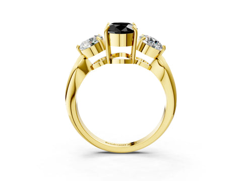 Yellow gold Three-Stone Fancy Black Oval Cut Diamond Channel Set Engagement Ring with Prong Setting_3
