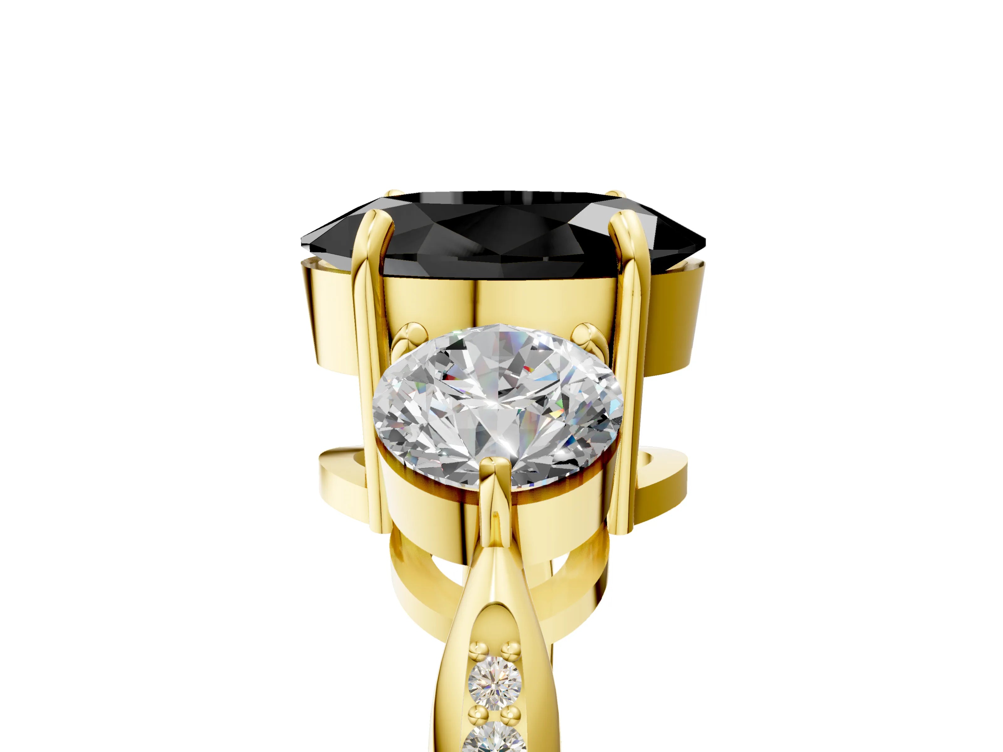 Yellow gold Three-Stone Fancy Black Oval Cut Diamond Channel Set Engagement Ring with Prong Setting_5