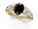Yellow gold Three-Stone Fancy Black Oval Cut Diamond Engagement Ring with Pave Band and Prong Setting_1