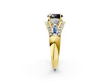 Yellow gold Three-Stone Fancy Black Oval Cut Diamond Engagement Ring with Pave Band and Prong Setting_2