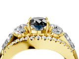 Yellow gold Three-Stone Fancy Black Oval Cut Diamond Engagement Ring with Pave Band and Prong Setting_4
