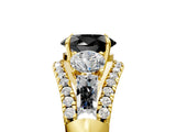 Yellow gold Three-Stone Fancy Black Oval Cut Diamond Engagement Ring with Pave Band and Prong Setting_5