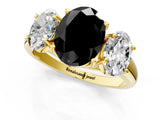 Yellow gold Three-Stone Fancy Black Oval Cut Diamond Engagement Ring with Prong Setting_4