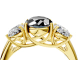 Yellow gold Three-Stone Fancy Black Oval Cut Diamond Engagement Ring with Prong Setting_7