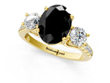 Yellow gold Three-Stone Fancy Black Oval Cut Diamond Pavé Band with Four-Prong Setting_1