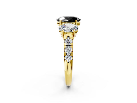Yellow gold Three-Stone Fancy Black Oval Cut Diamond Pavé Band with Prong Setting_2
