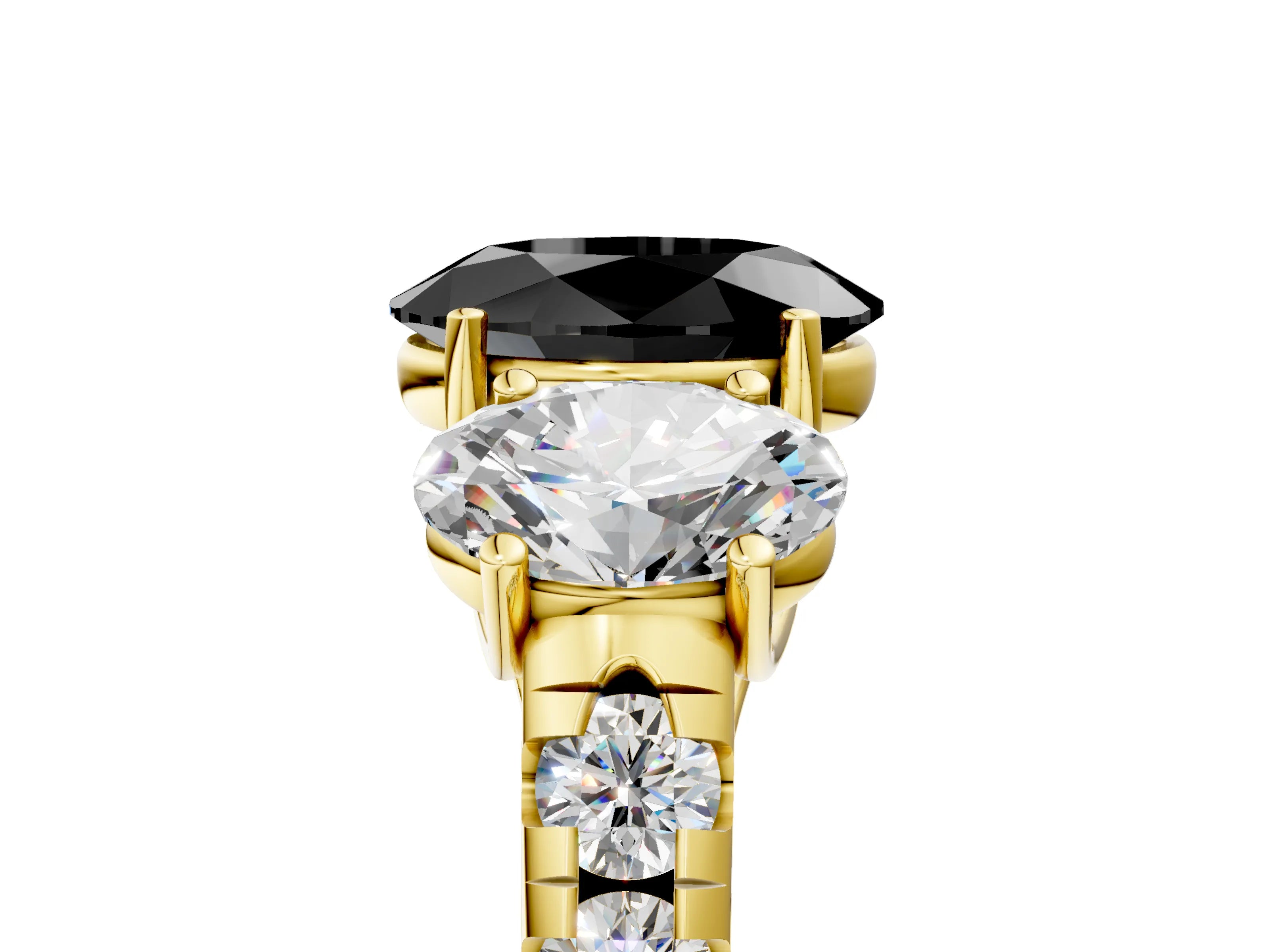 Yellow gold Three-Stone Fancy Black Oval Cut Diamond Pavé Band with Prong Setting_5