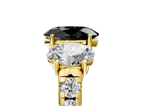 Yellow gold Three-Stone Fancy Black Oval Cut Diamond Pavé Band with Prong Setting_5