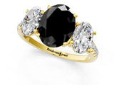 Yellow gold Three-Stone Fancy Black Oval Cut Diamond Ring with Pavé Band and Prong Setting_25