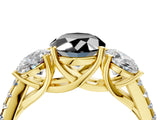 Yellow gold Three-Stone Fancy Black Oval Cut Diamond Ring with Pavé Band and Prong Setting_28
