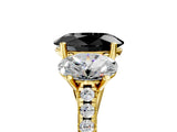 Yellow gold Three-Stone Fancy Black Oval Cut Diamond Ring with Pavé Band and Prong Setting_29