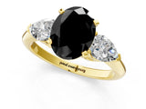 Yellow gold Three-Stone Fancy Black Oval Cut Diamond Ring with Pear Side Stones and Four-Prong Setting_1