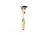 Yellow gold Three-Stone Fancy Black Oval Cut Diamond Ring with Pear Side Stones and Four-Prong Setting_2