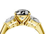Yellow gold Three-Stone Fancy Black Oval Cut Diamond Ring with Pear Side Stones and Four-Prong Setting_4