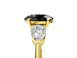 Yellow gold Three-Stone Fancy Black Oval Cut Diamond Ring with Pear Side Stones and Four-Prong Setting_5