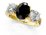 Yellow gold Three-Stone Fancy Black Oval Cut Diamond Ring with Round Side Stones, Classic Band, and Four-Prong Setting_1