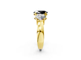 Yellow gold Three-Stone Fancy Black Oval Cut Diamond Ring with Round Side Stones, Classic Band, and Four-Prong Setting_2