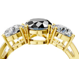 Yellow gold Three-Stone Fancy Black Oval Cut Diamond Ring with Round Side Stones, Classic Band, and Four-Prong Setting_4