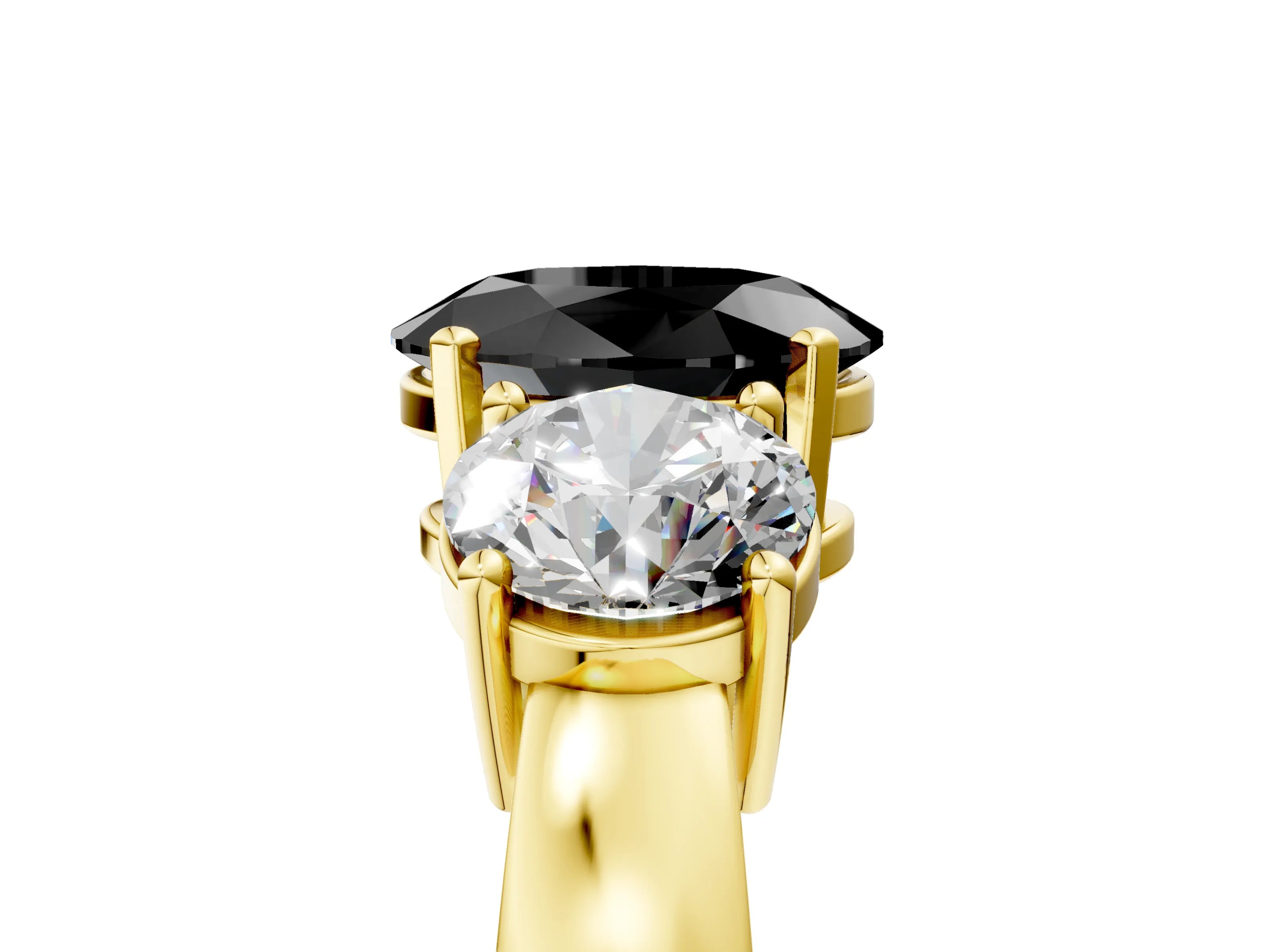 Yellow gold Three-Stone Fancy Black Oval Cut Diamond Ring with Round Side Stones, Classic Band, and Four-Prong Setting_5