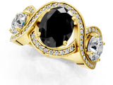 Yellow gold Three-Stone Fancy Black Oval Cut Diamond Wave Pave Band with Prong Setting_1