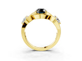 Yellow gold Three-Stone Fancy Black Oval Cut Diamond Wave Pave Band with Prong Setting_3