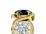 Yellow gold Three-Stone Fancy Black Oval Cut Diamond Wave Pave Band with Prong Setting_5