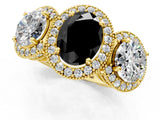 Yellow gold Three-Stone Fancy Black Oval Cut Halo Diamond Milgrain Band with Four-Prong Setting_1
