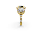 Yellow gold Three-Stone Fancy Black Oval Cut Halo Diamond Milgrain Band with Four-Prong Setting_2