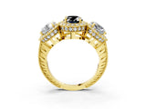 Yellow gold Three-Stone Fancy Black Oval Cut Halo Diamond Milgrain Band with Four-Prong Setting_3