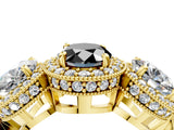 Yellow gold Three-Stone Fancy Black Oval Cut Halo Diamond Milgrain Band with Four-Prong Setting_4