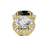Yellow gold Three-Stone Fancy Black Oval Cut Halo Diamond Milgrain Band with Four-Prong Setting_5
