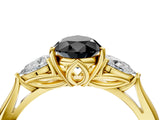 Yellow gold Three-Stone Fancy Black Pear Cut Brilliant Diamond Solitaire Ring with Tapered Band and Four-Prong Setting_10