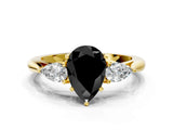 Yellow gold Three-Stone Fancy Black Pear Cut Brilliant Diamond Solitaire Ring with Tapered Band and Four-Prong Setting_6