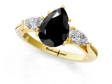 Yellow gold Three-Stone Fancy Black Pear Cut Brilliant Diamond Solitaire Ring with Tapered Band and Four-Prong Setting_7