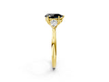 Yellow gold Three-Stone Fancy Black Pear Cut Brilliant Diamond Solitaire Ring with Tapered Band and Four-Prong Setting_8