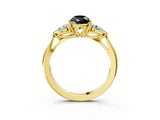 Yellow gold Three-Stone Fancy Black Pear Cut Brilliant Diamond Solitaire Ring with Tapered Band and Four-Prong Setting_9